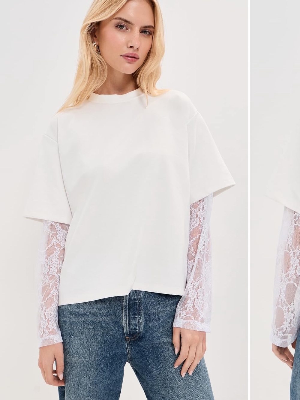 NWT Love Tree long sleeve chic lace top size medium white relaxed fit